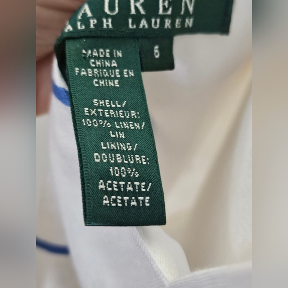 Lauren Ralph Lauren Women's 100% Linen White Blue Striped Midi Dress Sz 6. - Picture 13 of 16